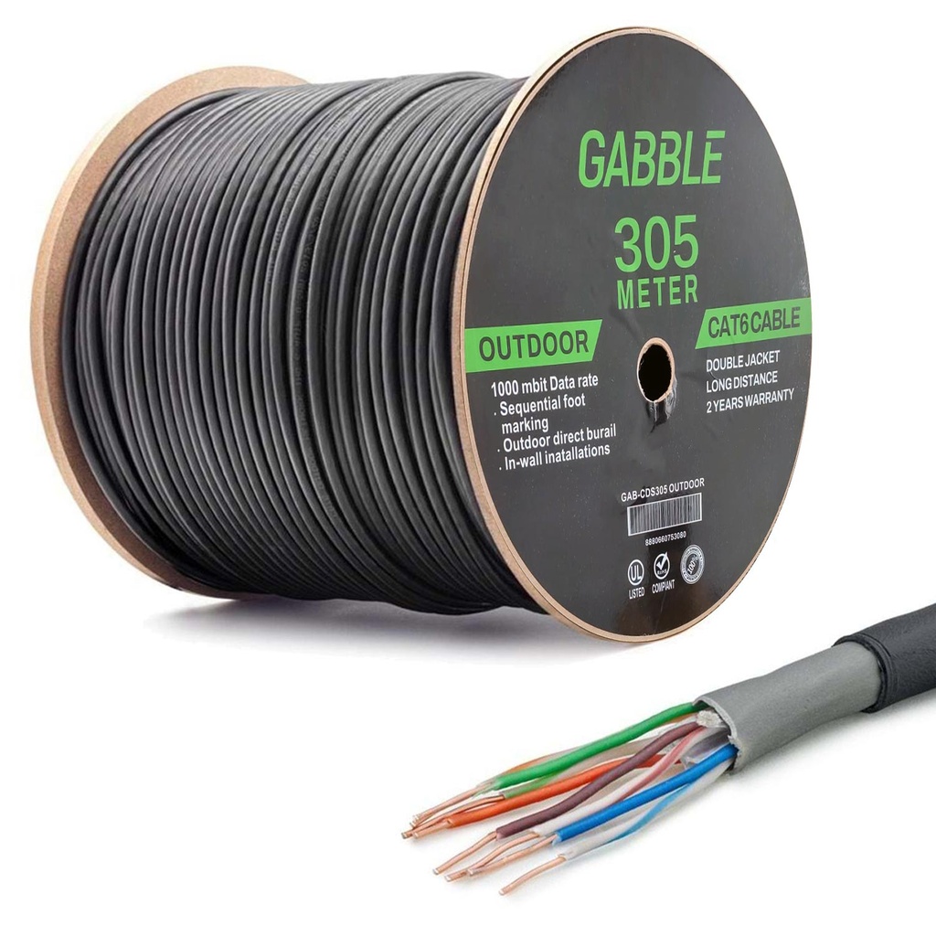 Cat6 Kablo 24Awg 305mt 0.48mm Dış Mekan Gabble Gab-CDS305 